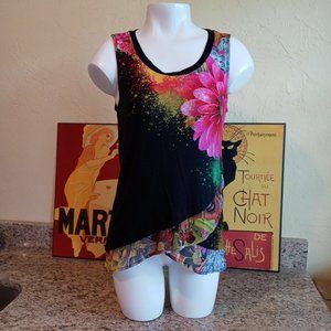 Desigual Black Aysmmetrical Sleeveless Tank Shirt